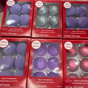 Ashland Glass Holiday Ornaments - Purple, Red, Silver